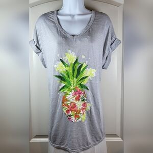 CATO Active Plus Size Gray Pineapple Cuffed Sleeve Top - Size 18/20W or 2X